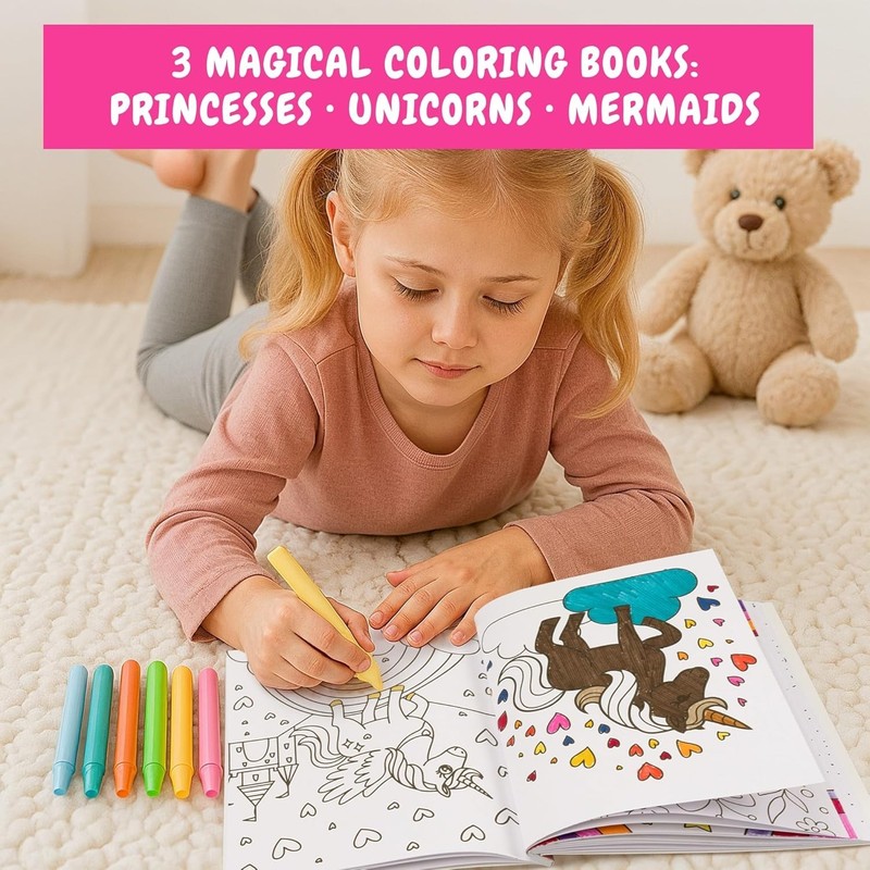 Magical 3-In-1 Coloring Book Set for Little Girls: 4-8 Joyful Creations gallery