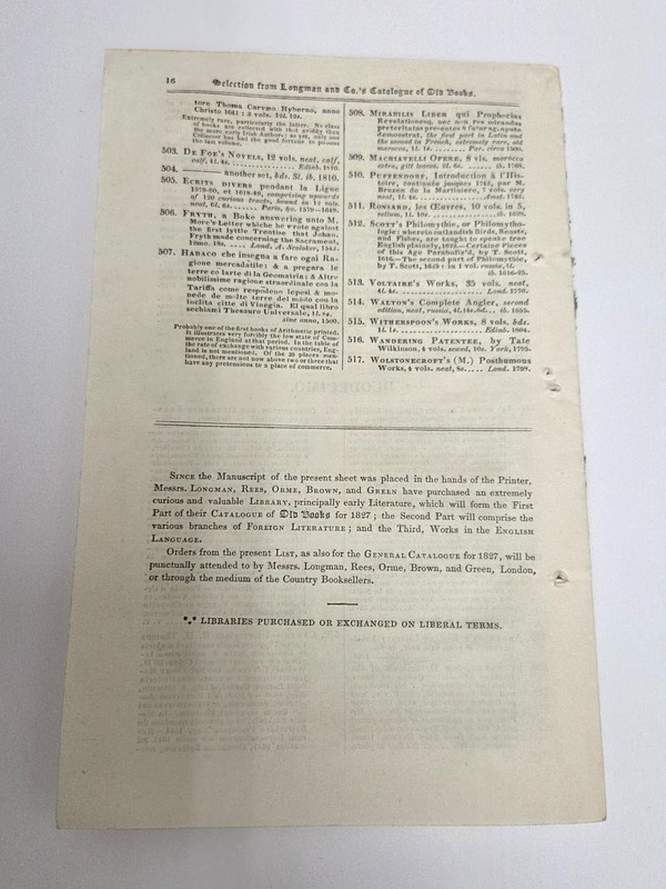 Rare February 1827 Longman Book & Publications Catalog 16 Pages London gallery