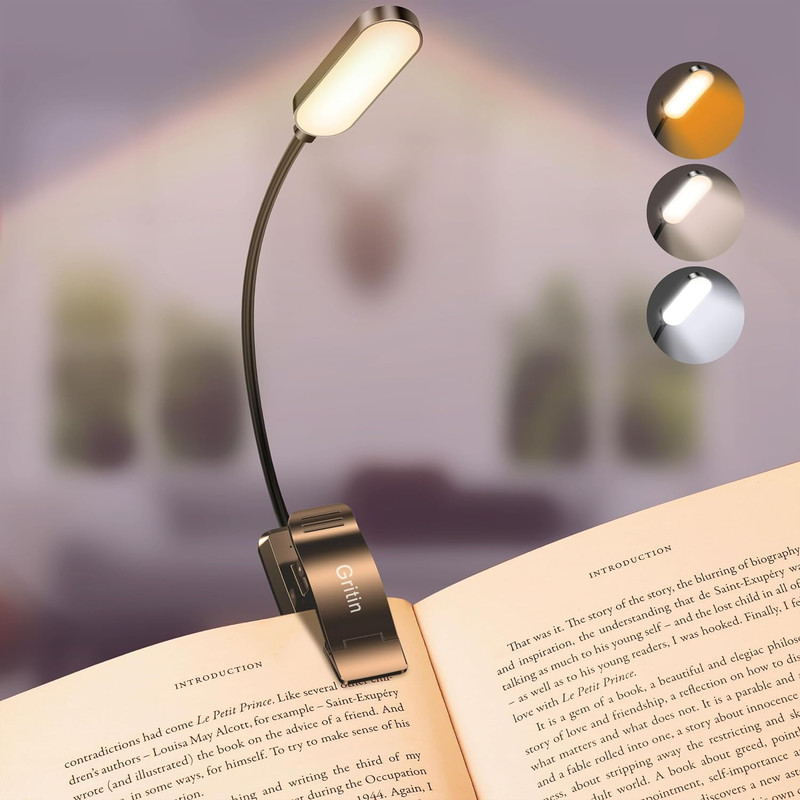 Rechargeable Book Light Clip On Reading Lamp Dimmable USB C LED Light