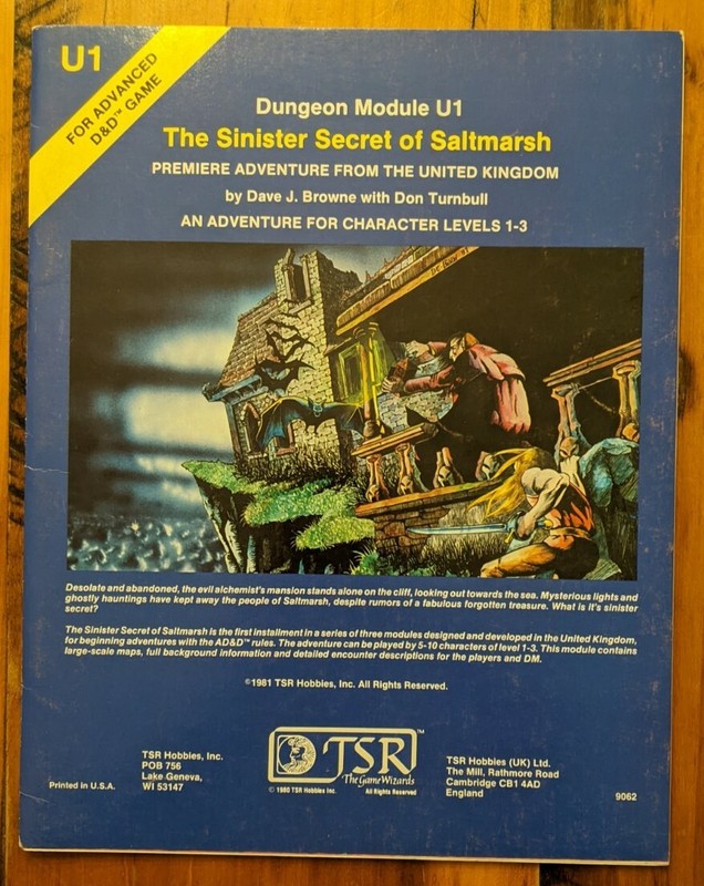 The Sinister Secret Of Saltmarsh (AD&D Roleplaying, Module U1) (1st Printing)