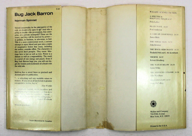 1st EDITION "Bug Jack Barron" Norman Spinrad - 1969 HC w/DJ - Walker and Company gallery
