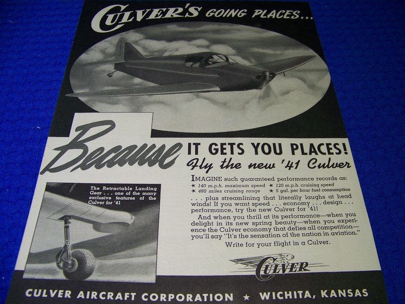 1941 CULVER «CULVER’S GOING PLACES..» 1-PAGE SALES AD (918FF)