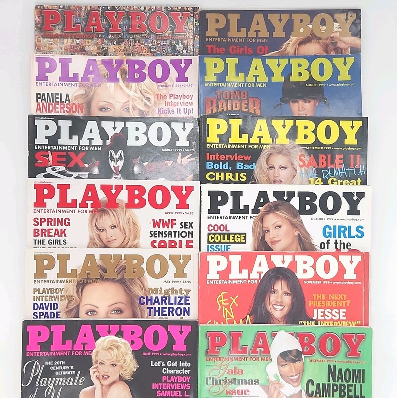 Playboy Magazine 1999 Complete Full Year Set Girls of Kiss / Naomi Campbell +