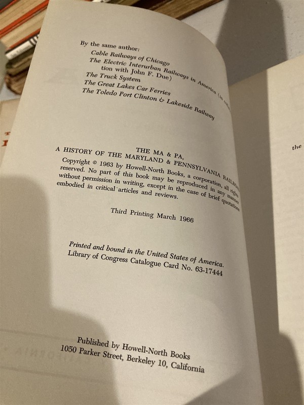 1966 hc The MA & PA, history of the Maryland & Pennsylvania Railroad, Hilton gallery
