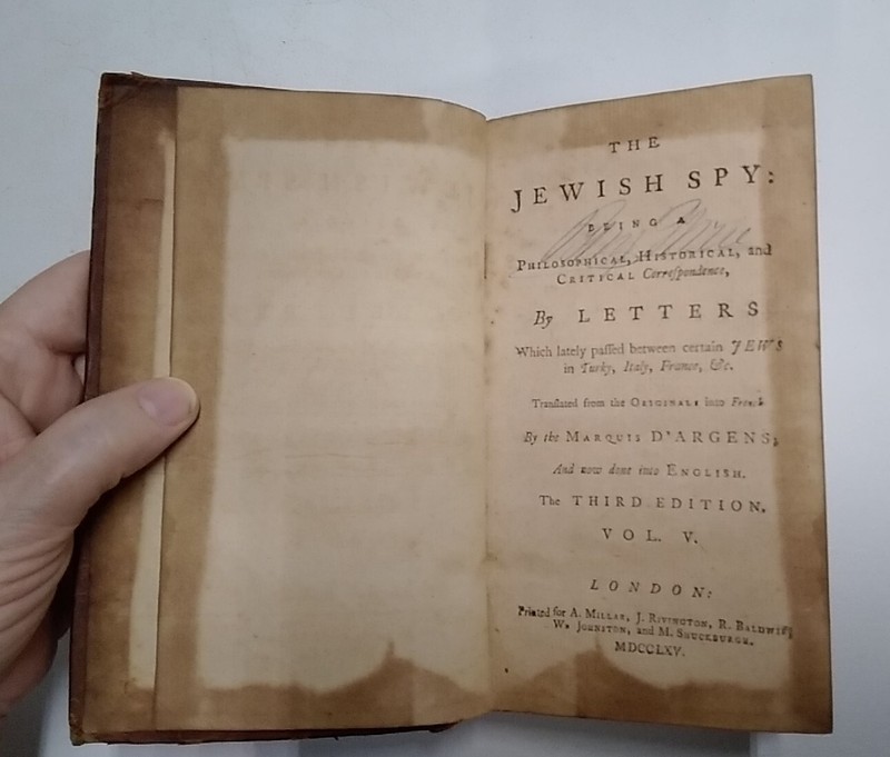 The Jewish Spy Series By Marquis D'Argens, 5 Vols. 1766. Rare. Leatherbound gallery