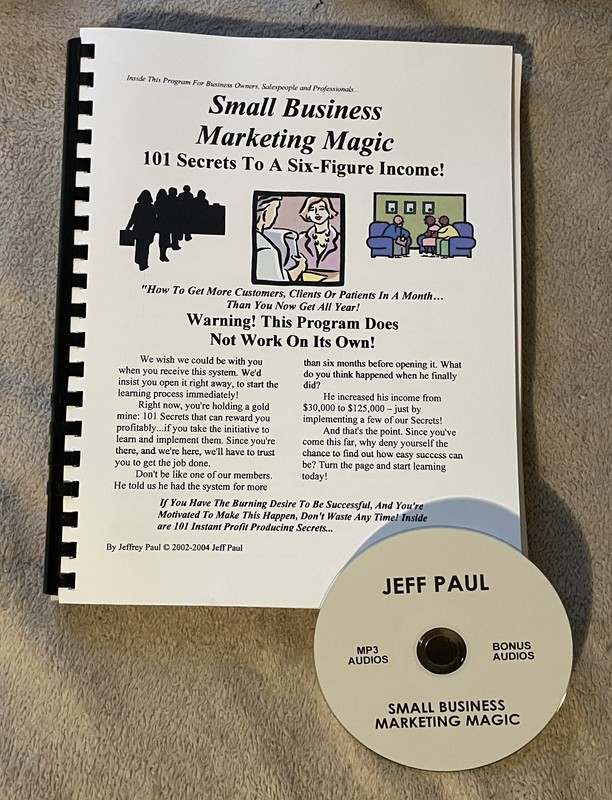 Jeff Paul SMALL BUSINESS MARKETING MAGIC 423 Page Workbook + MP3 Audio CD Rare