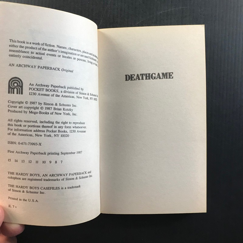 Hardy Boys Casefiles No. 1 Deathgame Franklin W. Dixon 1st Printing 1987 YA gallery