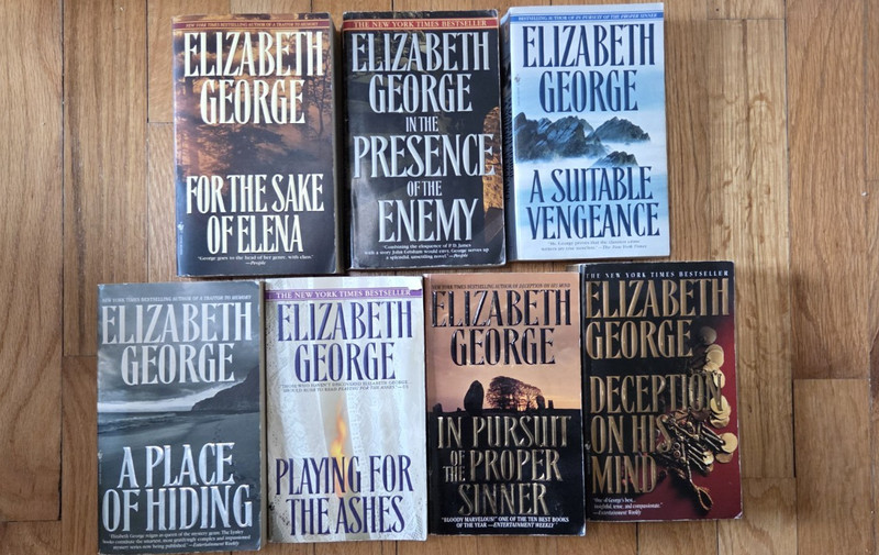 Lot of 7 Elizabeth George Mystery Novel Paperback Books, Inpector Lynley Series