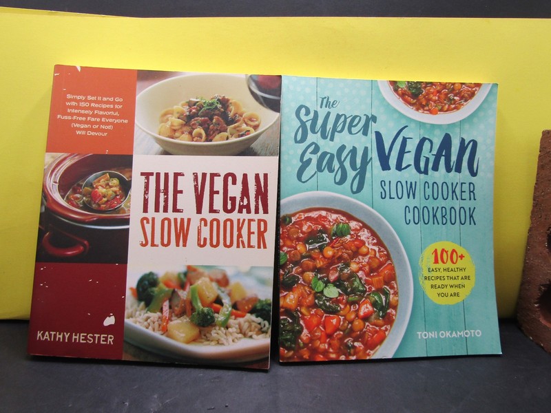Lot of 2 Vegan Slow Cooker Cookbooks Toni Okamoto,Kathy Hester Ppaerback Recipes