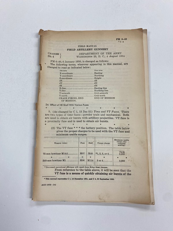 OE24) United States US Army Field Artillery Gunnery 1954 PB Cold War Era