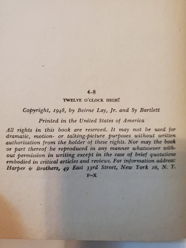Twelve O'Clock High HC 1948 1st Ed Lay & Barlett Harper & Bros. W/ Dust Jacket gallery
