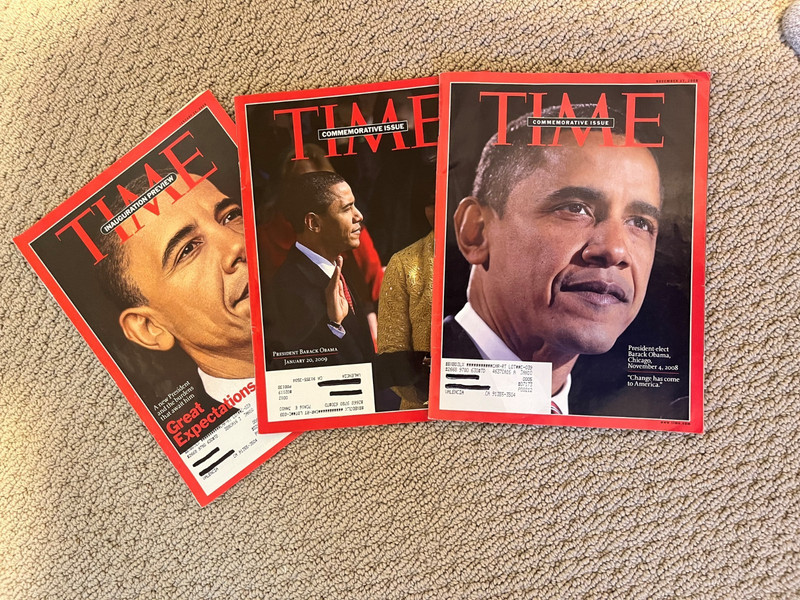 Lot of Time Magazines featuring Obama 11/17/08, 1/26/09, 2/5/09 VG cond