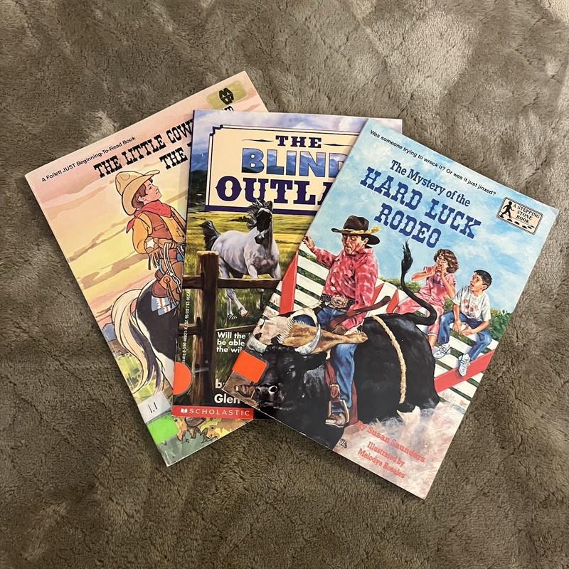 VTG 3 chapter book set lot Cowboy Hard Luck Rodeo Blind Outlaw Western Boys