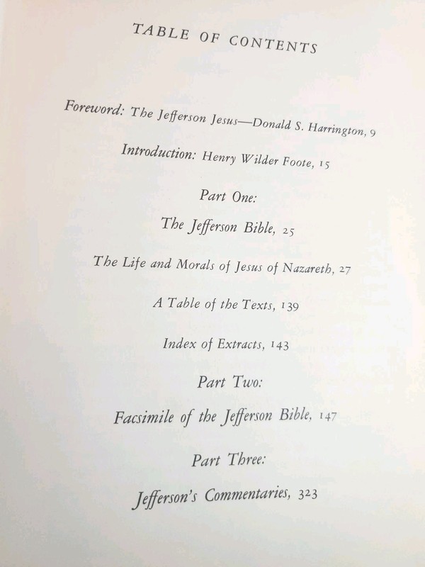 THE JEFFERSON BIBLE by Thomas Jefferson - 1st Edition HC 1964 Clarkson N. Potter gallery