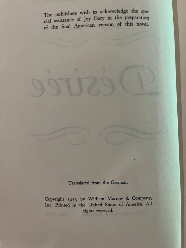 Annemarie Selinko Desiree Novel 1953, William Morrow Co. First English Edition gallery