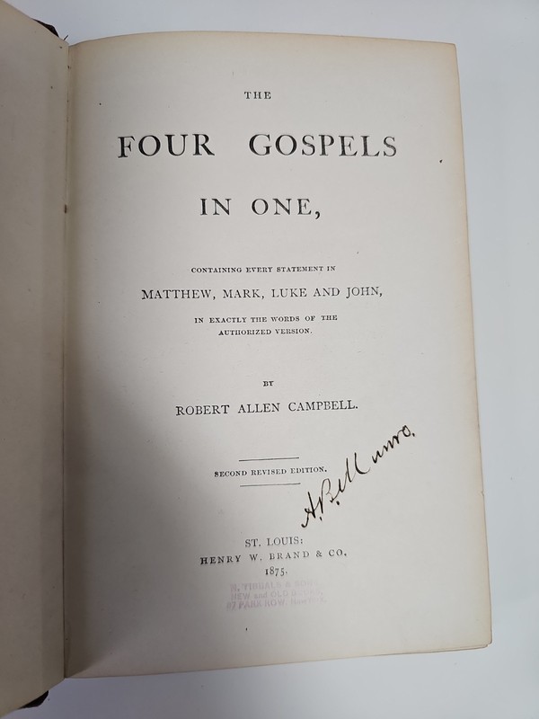 Antique Christian Bible Book The Four Gospels in One Robert Allen Campbell 1875 gallery