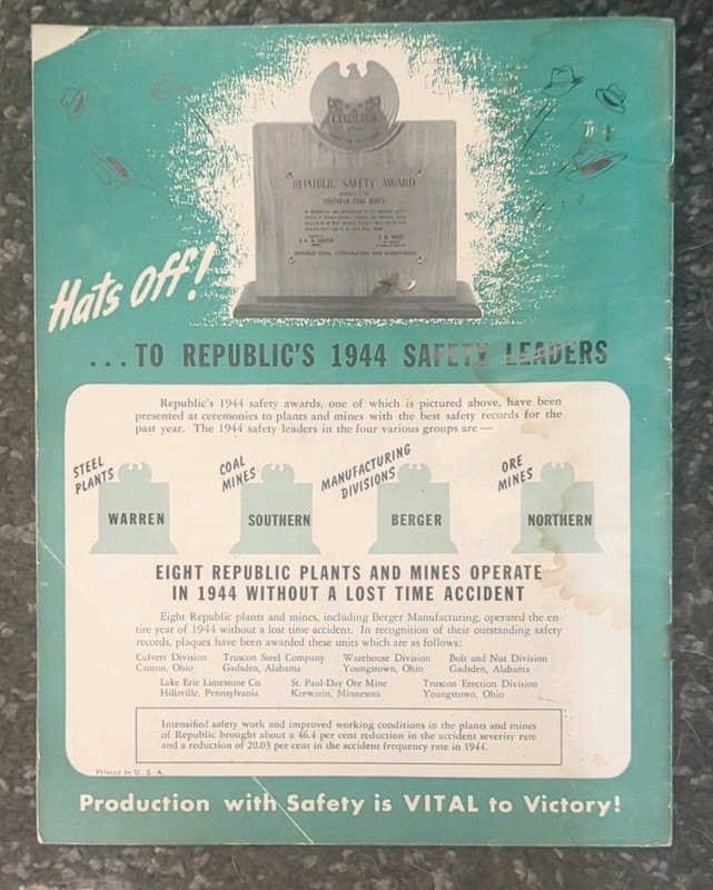 Republic Reports April 1945 Illustrated Magazine Steel Industry Safety War gallery