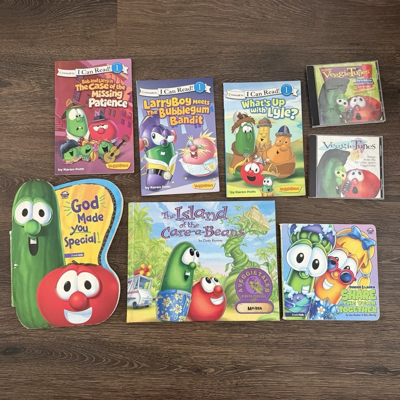 VeggieTales Lot 6 Books 2 CDs I Can Read LarryBoy Bob Larry Christian Kids