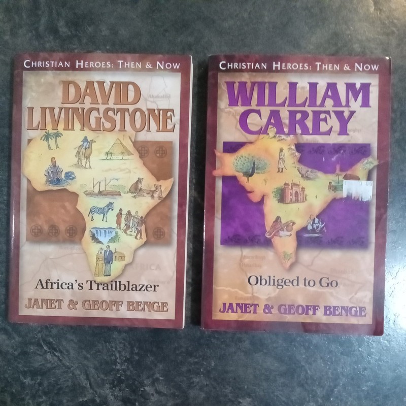 Lot of 2 Christian Heroes then & now. William Carey, David Livingstone by Benge