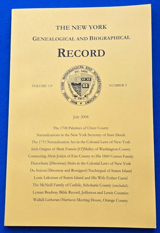 NY Genealogical and Biographical Record Vol. 139 No. 3. July 2008 pp. 165 – 237