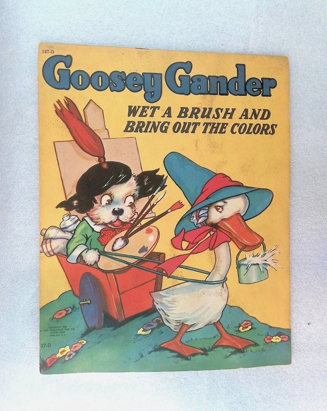 Goosey Gander Paint Book 1944 Wet A Brush Saalfield Publishing Nursery Rhyme