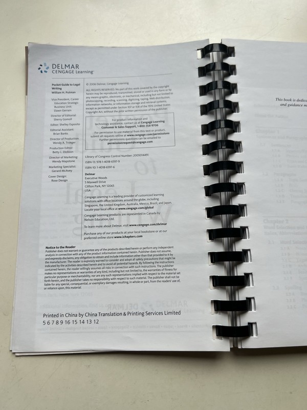 Pocket Guide to Legal Writing by William H. Putman Spiral Bound 2006 gallery