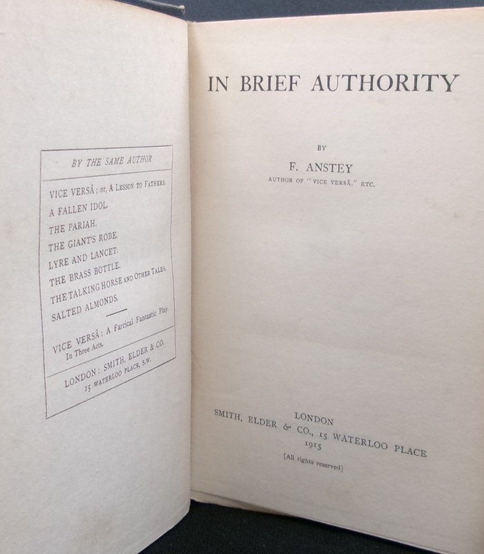 F. Anstey IN BRIEF AUTHORITY First edition 1915 Scarce UK Humorous Fantasy Novel gallery