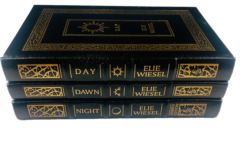 Elie Wiesel NIGHT SIGNED Easton Press Leather Trilogy DAWN DAY 22kt Gold COA