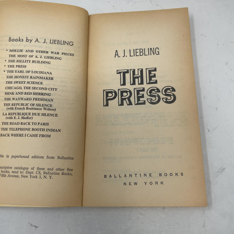 The Press by A.J. Liebling PB 2nd Edition Very Good 1964 gallery