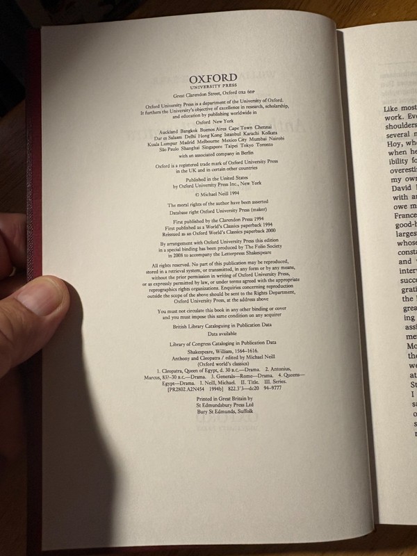 FOLIO SOCIETY LETTERPRESS SHAKESPEARE COMMENTARY VOLUME: ANTHONY AND CLEOPATRA gallery