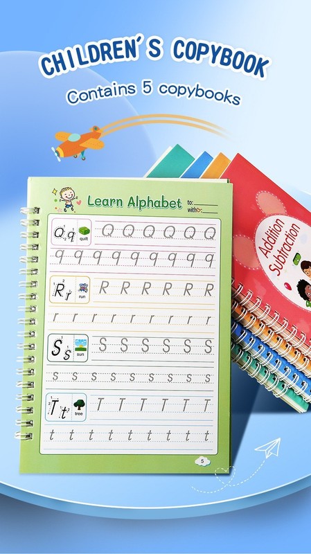 5Pcs Magic Practice Copybook for Kids Reusable Handwriting Groove BookSet Age3-8 gallery