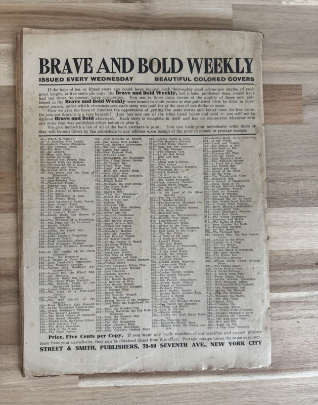 Brave and Bold Weekly Illustrated Issue #367 Jan 1910 John De Morgan War