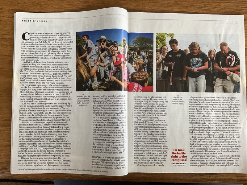 Time magazine 2025 September 29~Enough~Killing Charlie Kirk~Political violence gallery