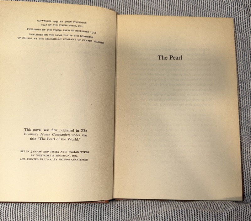 The Pearl by John Steinbeck First edition, 1st Printing, 1947 HC no DJ Very Nice gallery