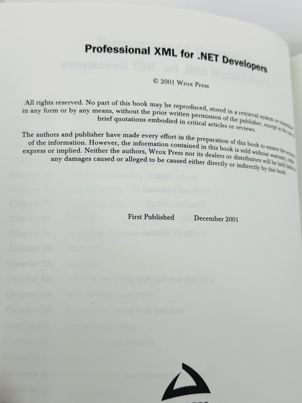 Professional XML for .NET Developers (Paperback, 2001) WROX PRESS gallery