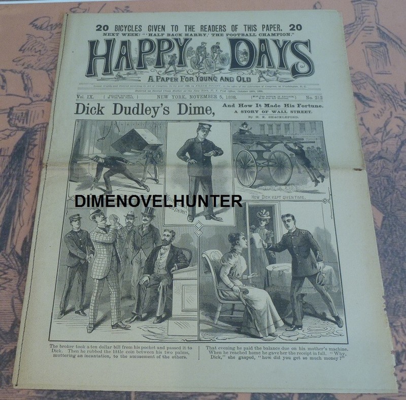 WALL STREET NEW YORK FRANK TOUSEY’S HAPPY DAYS #212 STORY PAPER DIME NOVEL