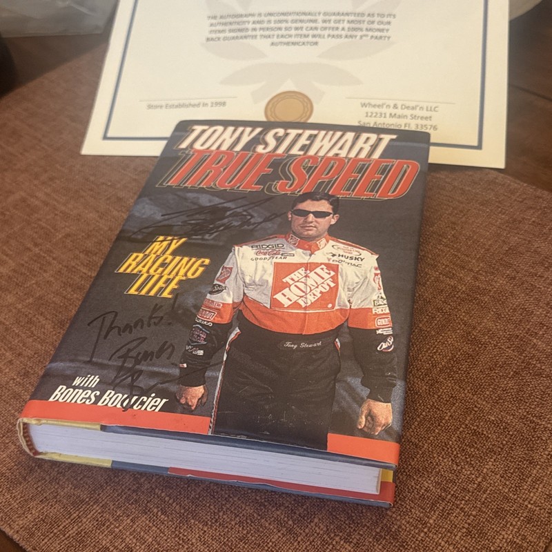 Signed Tony Stewart + Author «True Speed» My Racing Life Book 1st Edition w/COA