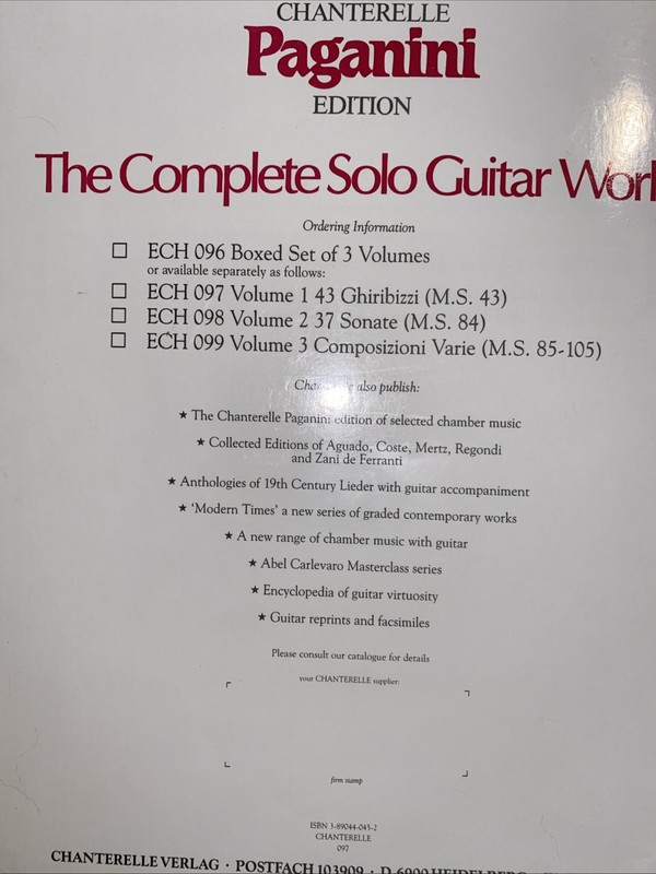 Chanterelle 097 ED N. Paganini Complete Solo Guitar Works Vol 1 /43 Ghiribizzi gallery