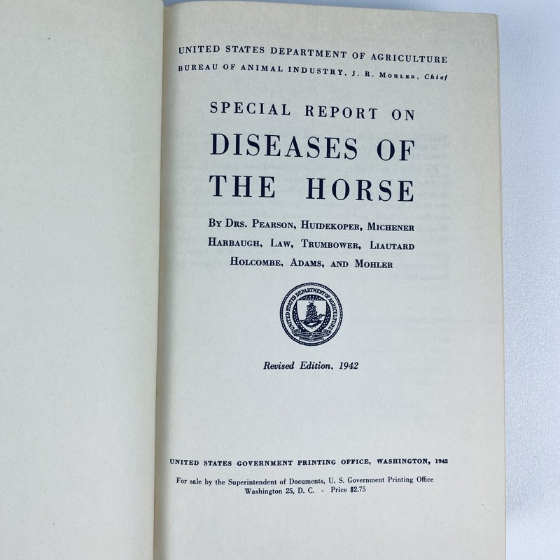 Special Report on Diseases of the Horse Revised Ed 1942 USDA Congressman Gift HC gallery