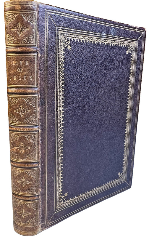 1868 Life of Jesus Engravings LEATHER FINE BINDING Gilt Dentelles Benjamin Clark