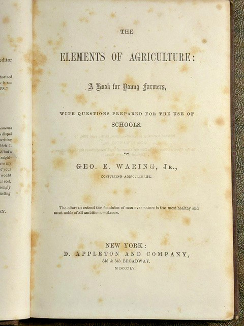 Antiquarian book: “The Elements of Agriculture”, Geo. Waring, Jr., 1855 gallery