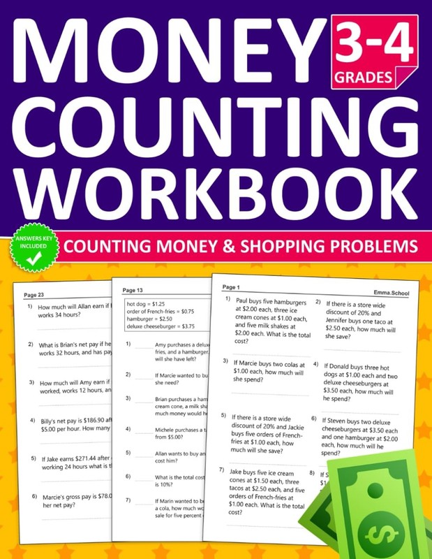 Money Workbook For Grades 3-4 With Counting Money and Shopping Problems: Mat…