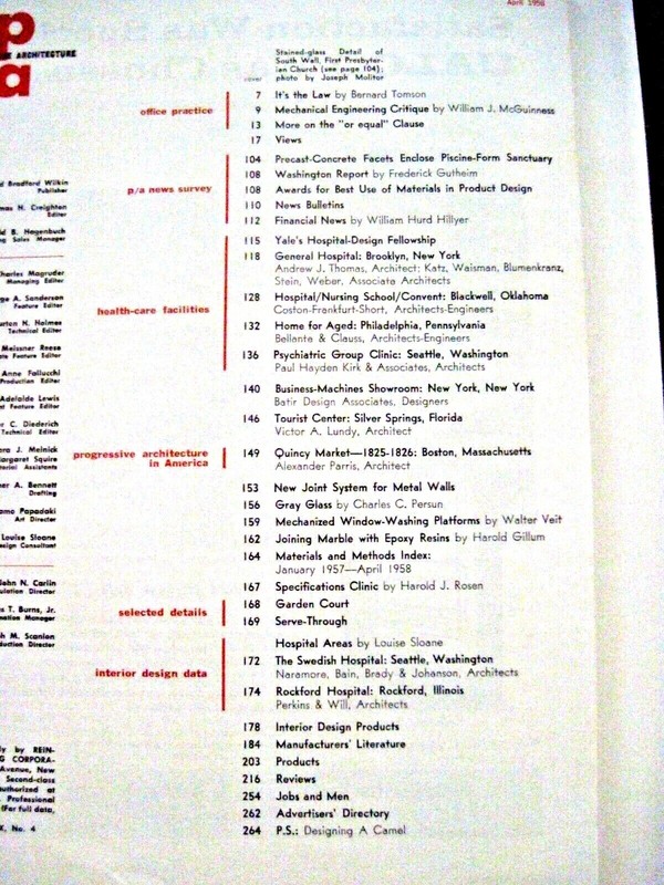April 1958 Magazine "Progressive Architecture" w/ 264 Pages of Building Designs* gallery