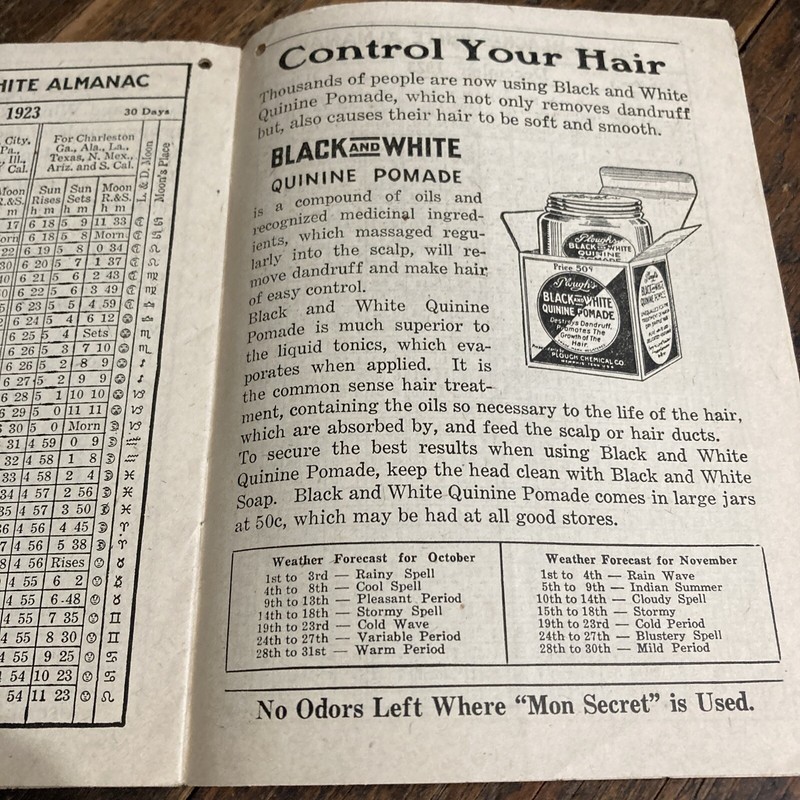 1923 PLOUGH'S BLACK & WHITE ALMANAC BOOKLET OF BEAUTY GROOMING PRODUCTS gallery