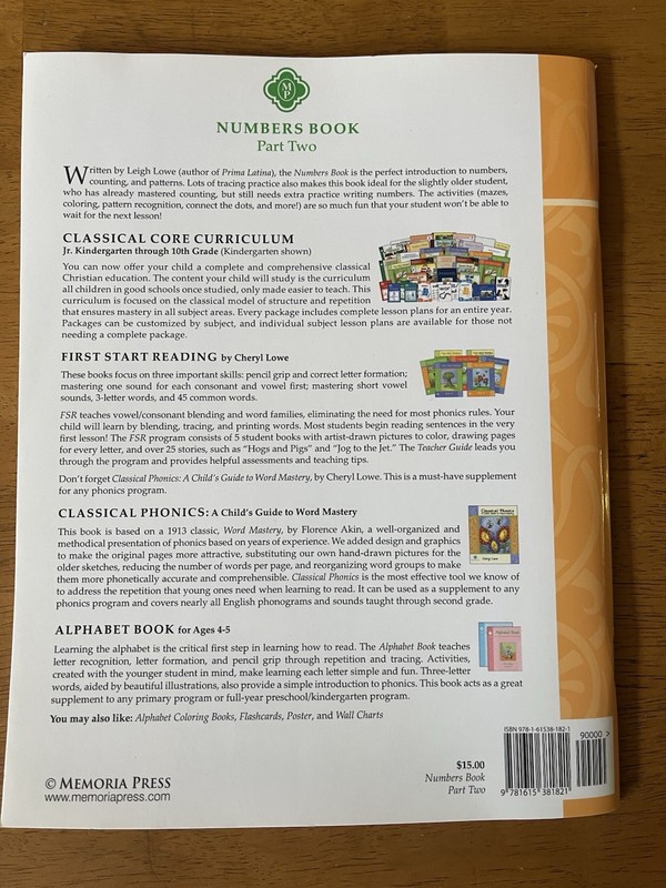 **BRAND NEW** Numbers Book Part Two - Paperback, by Leigh Lowe - MEMORIA PRESS gallery