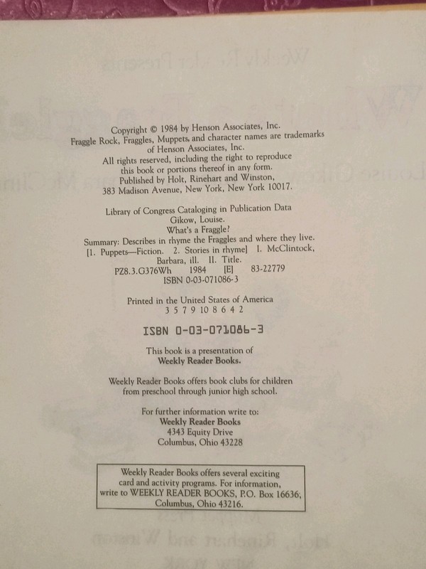 What's a Fraggle? by Louise Gikow, Holt, Rinehart, Fraggle Rock 1984 gallery