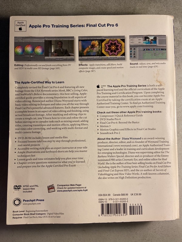 DVD-ROM / CD Included APPLE PRO TRAINING SERIES: FINAL CUT PRO 6 Diana Weynand gallery