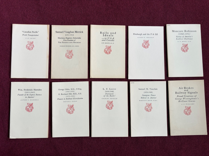 10 Newcomen Society Pamphlets relating to railroads. 1950’s. 24-32 pp.