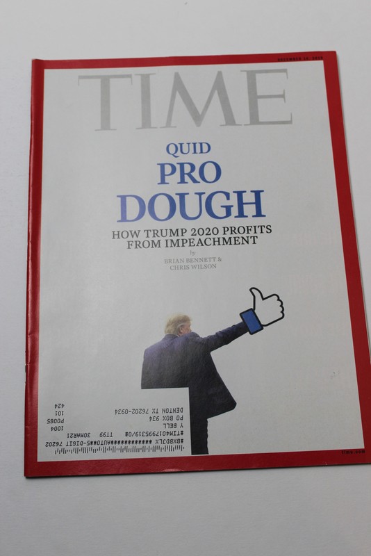Time Magazine December 16 2019 Issue Quid Pro Dough, Donald Trump 2020