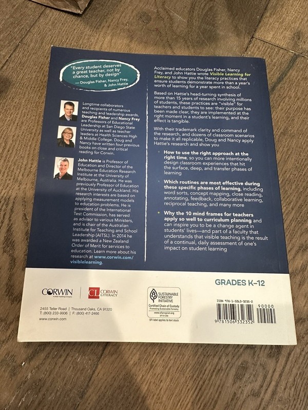 Visible Learning for Literacy, Grades K-12 Paperback Book By Douglas Fisher gallery